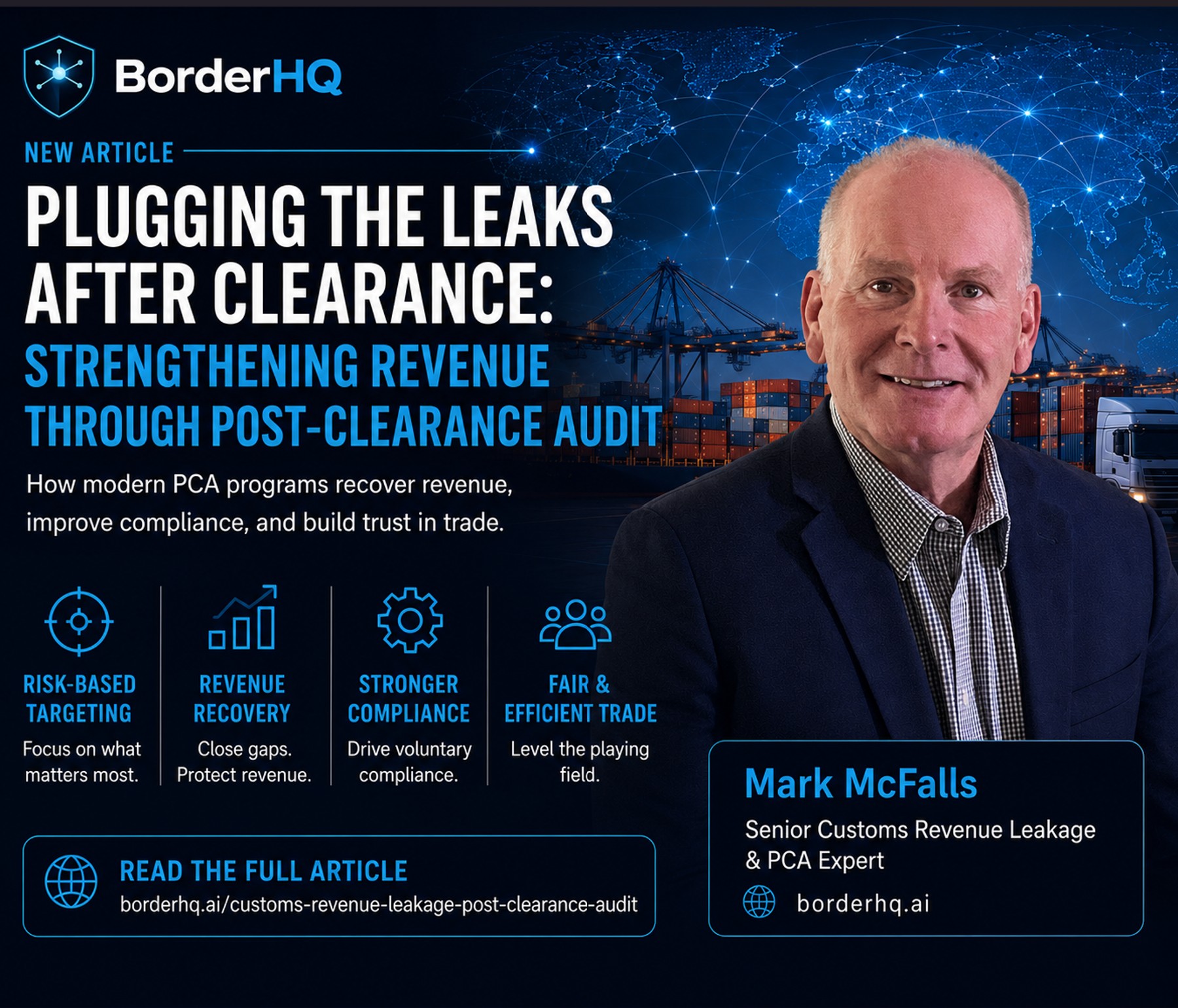Post-clearance audit framework showing revenue recovery pathways from undervaluation, misclassification, and origin fraud